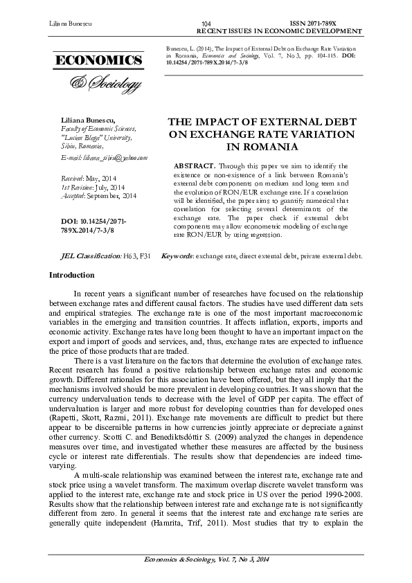 (PDF) The Impact of External Debt on Exchange Rate Variation in Romania