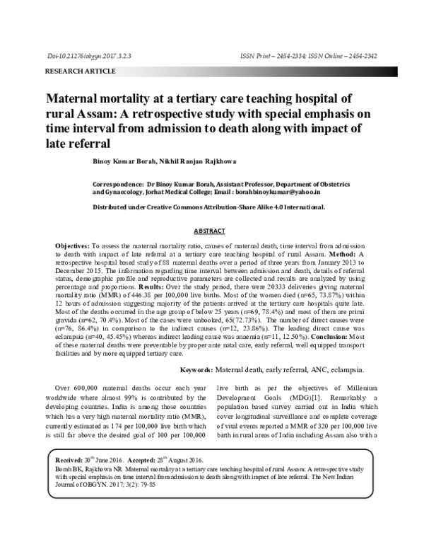 (PDF) Maternal mortality at a tertiary care teaching hospital of rural ...
