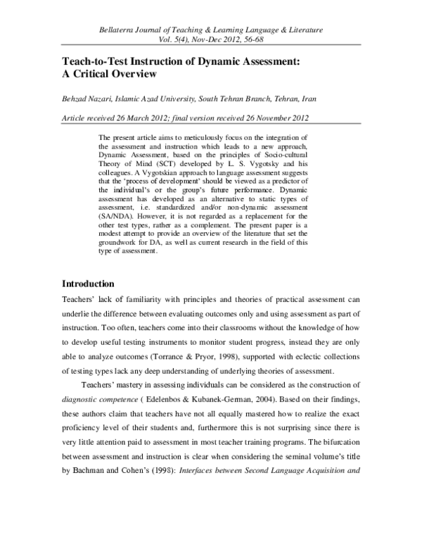 (PDF) Teach-to-Test Instruction of Dynamic Assessment:A Critical Overview