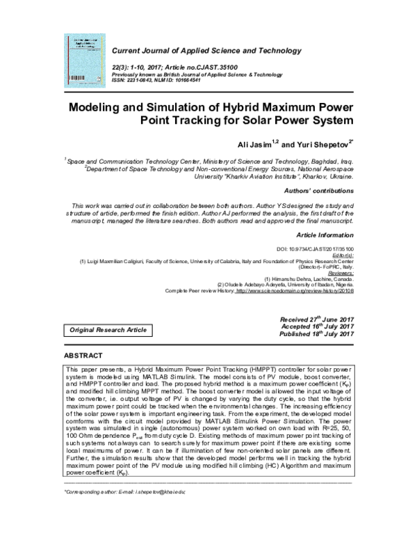 (PDF) Modeling and Simulation of Hybrid Maximum Power Point Tracking ...