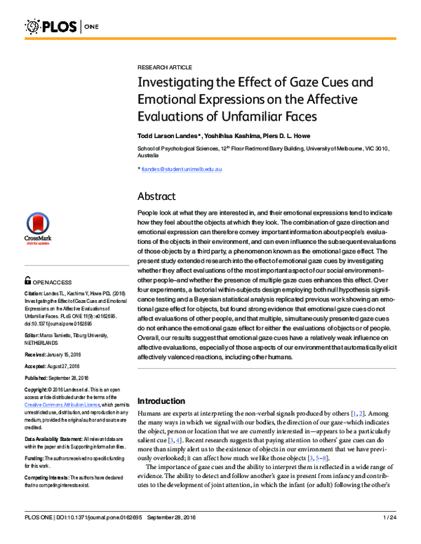 (PDF) Investigating the Effect of Gaze Cues and Emotional Expressions ...
