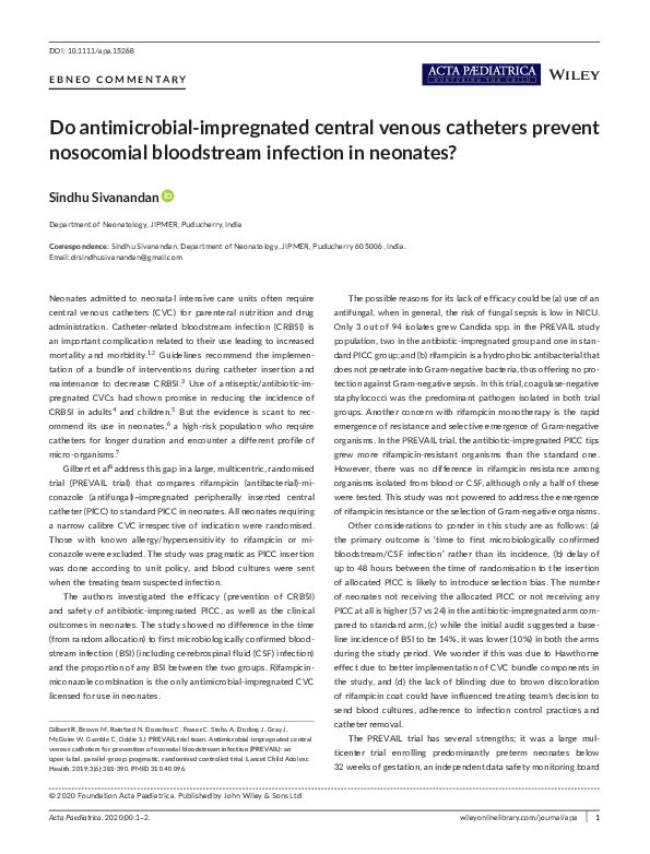 (PDF) Do antimicrobial‐impregnated central venous catheters prevent