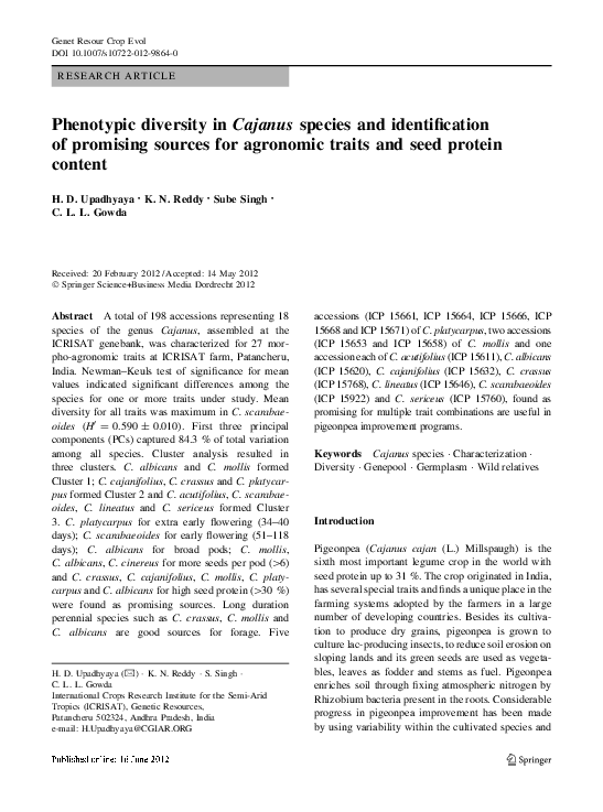 (PDF) Phenotypic diversity in Cajanus species and identification of ...