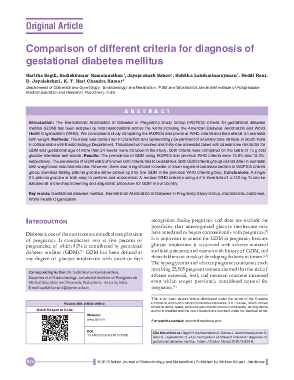 (PDF) Comparison of different criteria for diagnosis of gestational ...