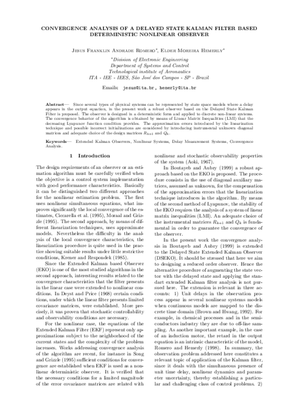 (PDF) Convergence Analysis of a Delayed State Kalman Filter Based ...