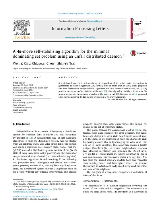 (PDF) A 4n-move self-stabilizing algorithm for the minimal dominating ...
