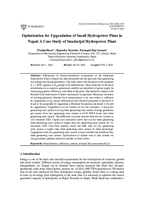 (PDF) Optimization for Upgradation of Small Hydropower Plant in Nepal ...