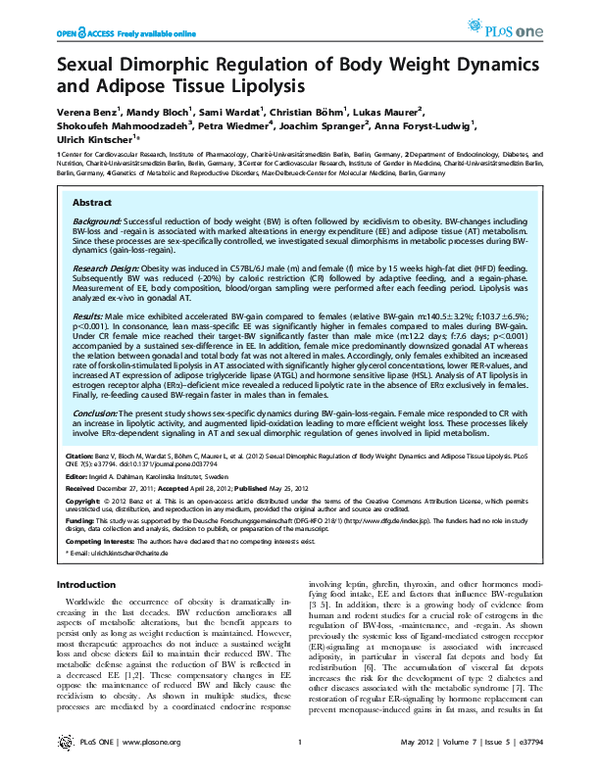 (PDF) Sexual Dimorphic Regulation of Body Weight Dynamics and Adipose ...
