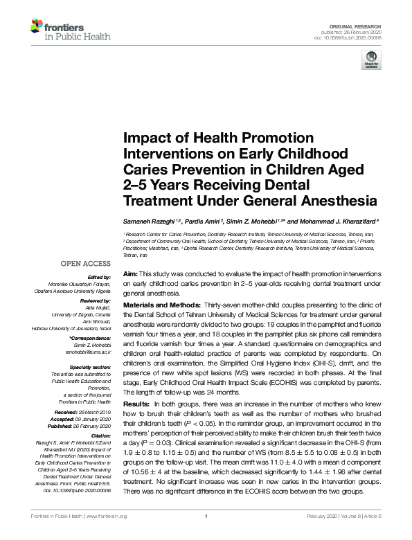 (PDF) Impact of Health Promotion Interventions on Early Childhood ...
