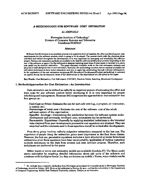 (PDF) A methodology for software cost estimation
