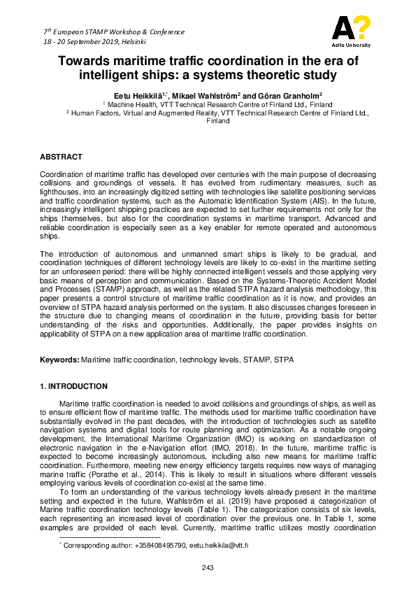 Towards maritime traffic coordination in the era of intelligent ships: a systems theoretic study