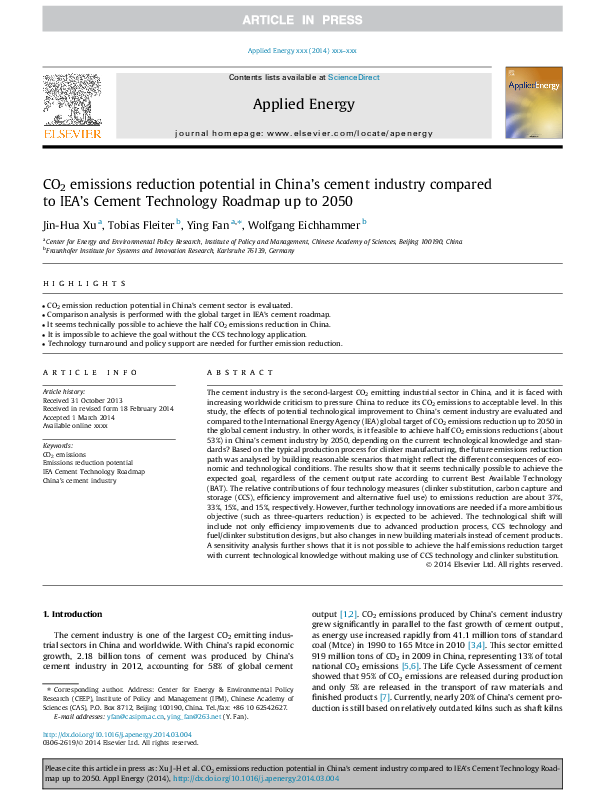(PDF) CO2 emissions reduction potential in China’s cement industry ...