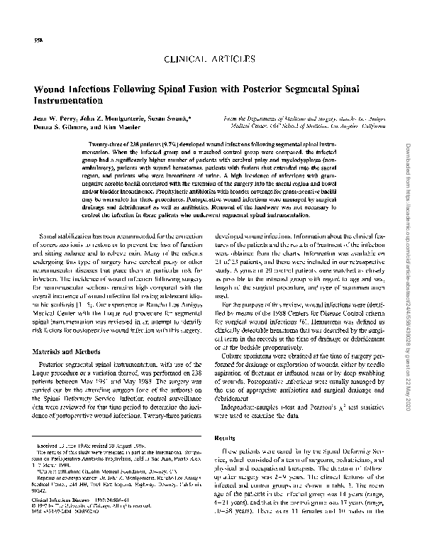 (PDF) Wound Infections Following Spinal Fusion with Posterior Segmental ...