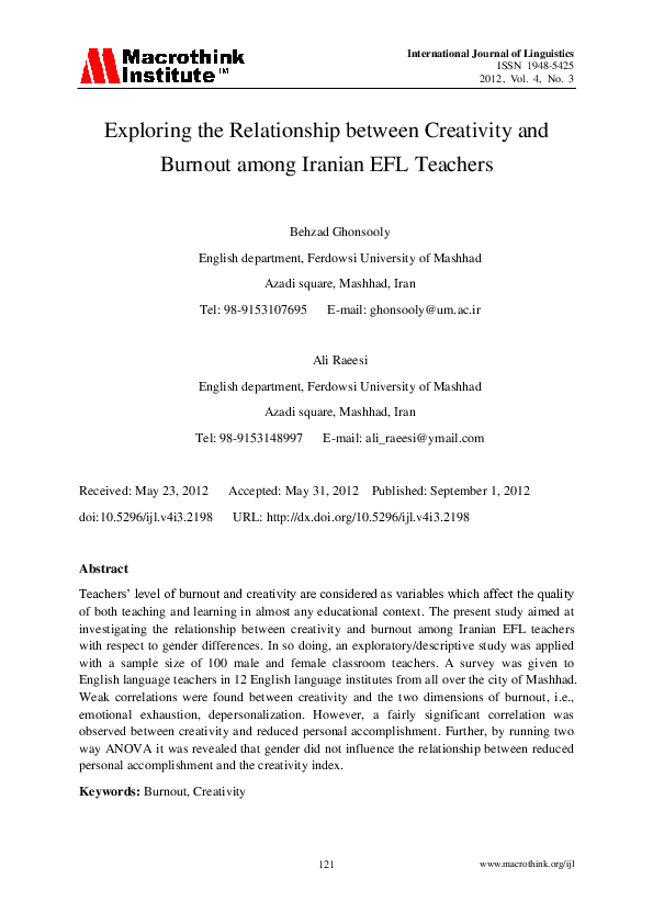 Pdf Exploring The Relationship Between Creativity And Burnout Among Pdf Exploring The Relationship Between Creativity And Burnout Among