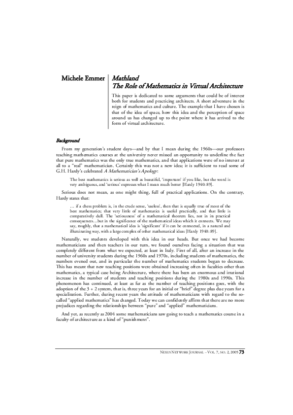 (PDF) Mathland: The Role of Mathematics in Virtual Architecture