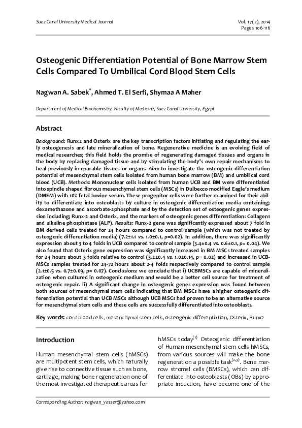 (PDF) Osteogenic Differentiation Potential of Bone Marrow Stem Cells ...