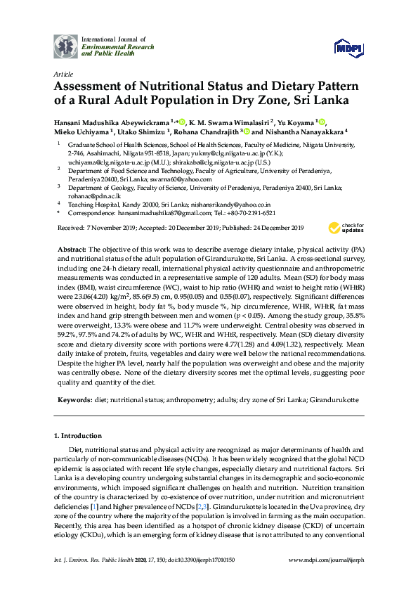 (PDF) Assessment of Nutritional Status and Dietary Pattern of a Rural ...