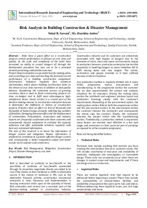 (PDF) IRJET- Risk Analysis in Building Construction & Disaster Management
