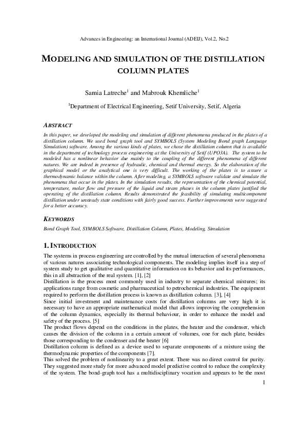 (PDF) Modeling and Simulation of the Distillation Column Plates