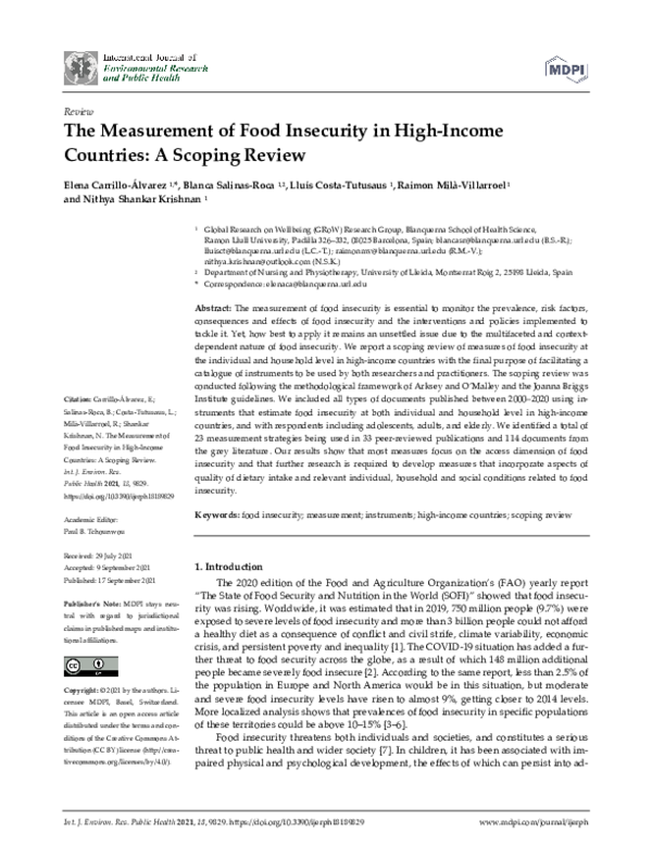 (PDF) The Measurement of Food Insecurity in High-Income Countries: A ...