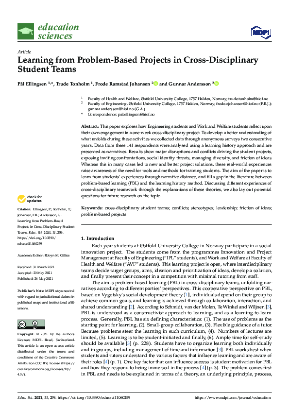 (PDF) Learning from Problem-Based Projects in Cross-Disciplinary ...