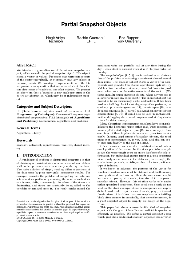 (PDF) Partial snapshot objects