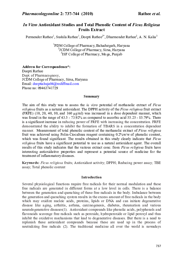 (PDF) In Vitro Antioxidant Studies and Total Phenolic Content of Ficus ...
