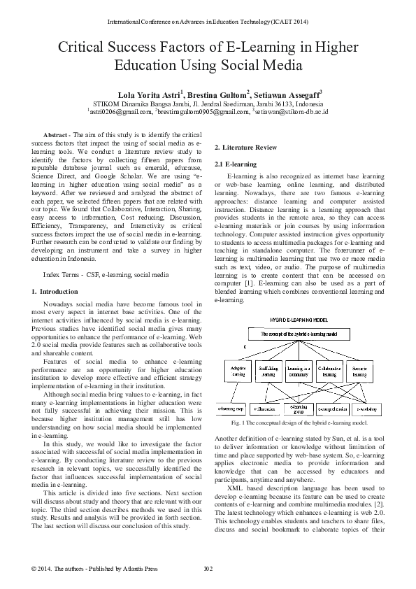 (PDF) Critical Success Factors of E-Learning in Higher Education Using ...