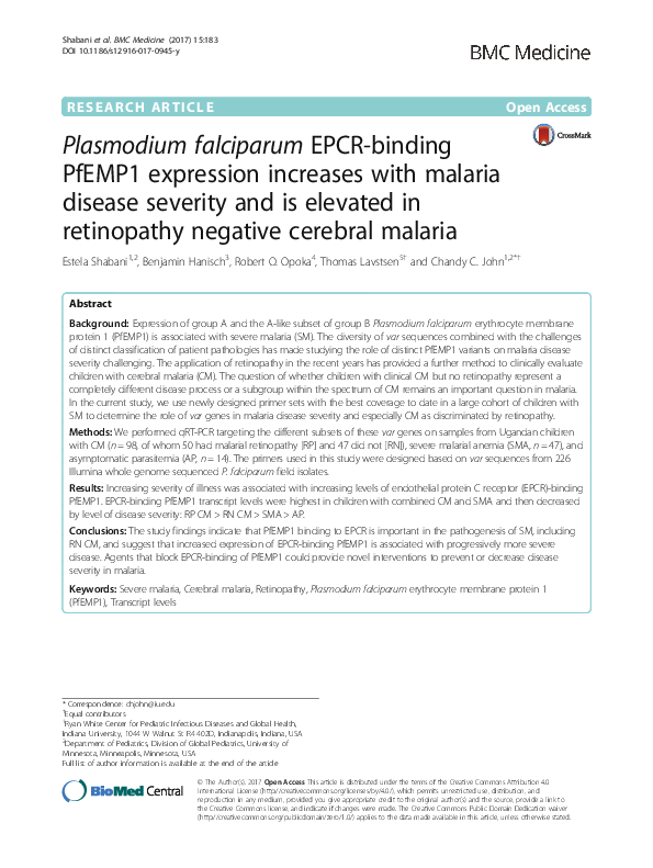 (PDF) Plasmodium falciparum EPCR-binding PfEMP1 expression increases ...
