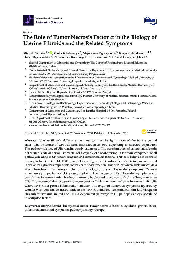(PDF) The Role of Tumor Necrosis Factor α in the Biology of Uterine ...