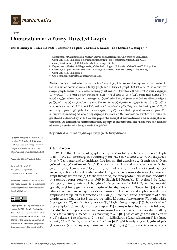 (PDF) Domination of a Fuzzy Directed Graph