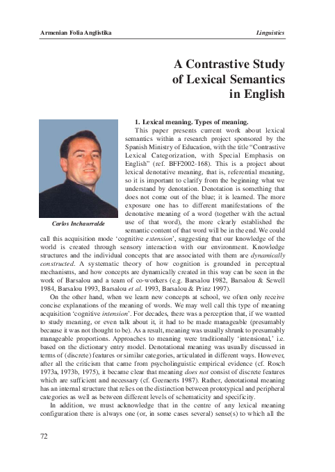 (PDF) A Contrastive Study of Lexical Semantics in English