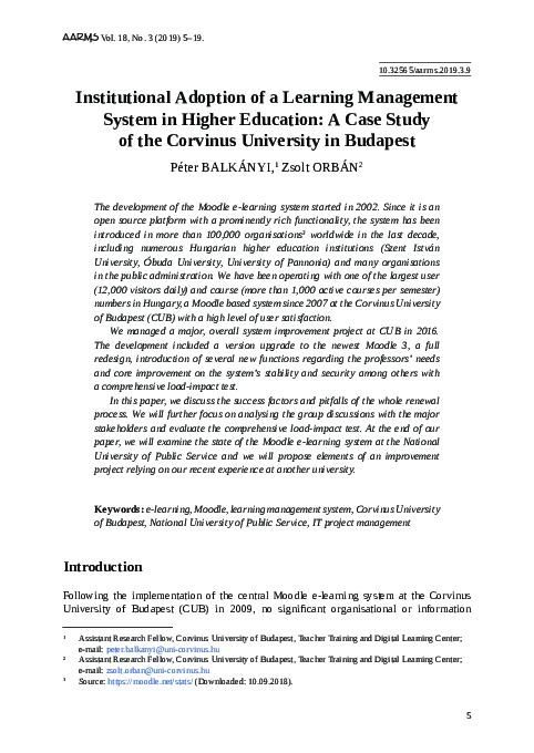 (PDF) Institutional Adoption of a Learning Management System in Higher ...