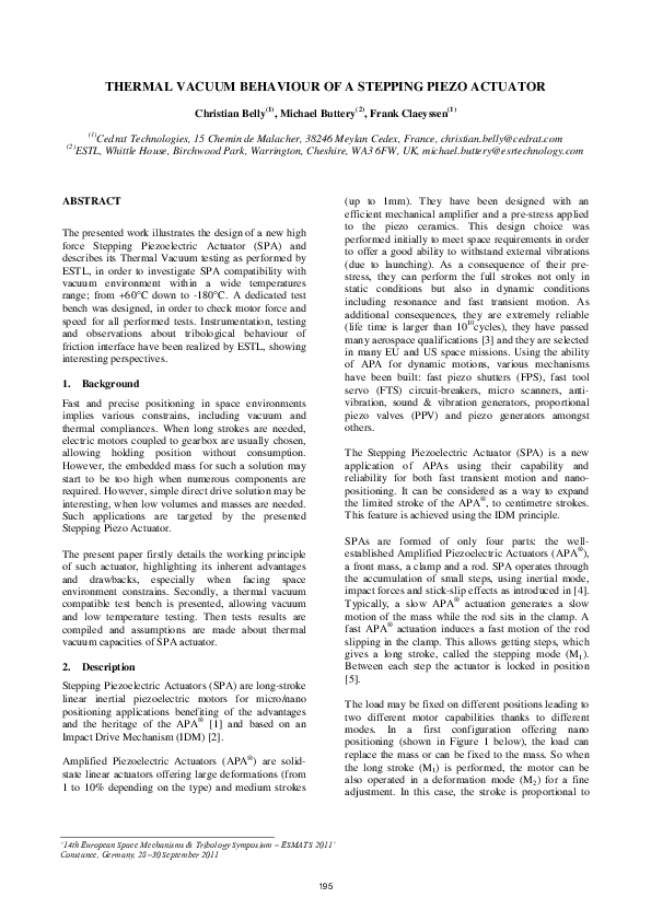 (PDF) Thermal Vacuum Behaviour of a Stepping Piezo Actuator Michael