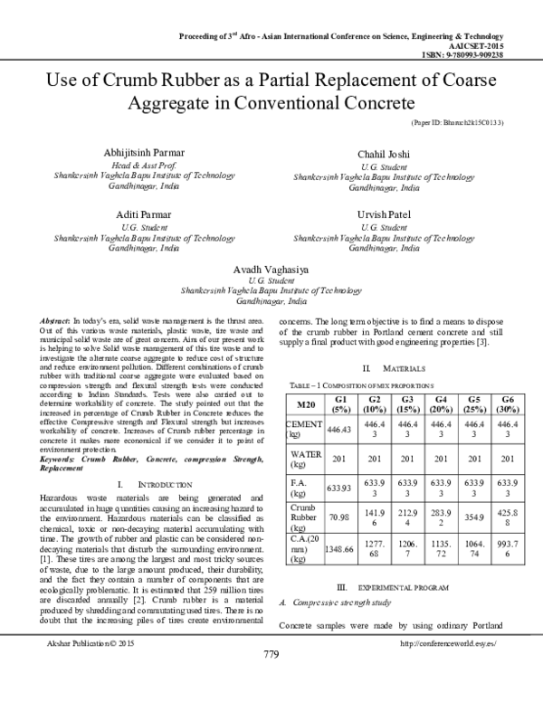 (PDF) Use of Crumb Rubber as a Partial Replacement of Coarse Aggregate ...