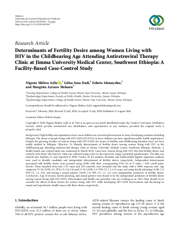 (PDF) Determinants of Fertility Desire among Women Living with HIV in ...