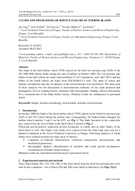 (PDF) Causes and Mechanisms of Service Failure of Turbine Blades