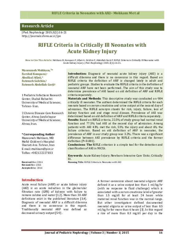 (PDF) RIFLE Criteria in Critically Ill Neonates with Acute Kidney Injury