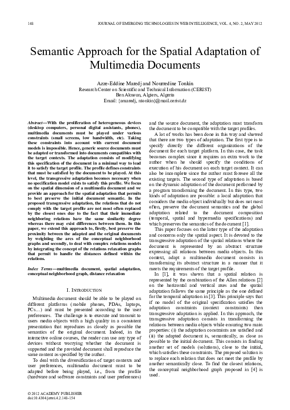 (PDF) Semantic Approach for the Spatial Adaptation of Multimedia Documents