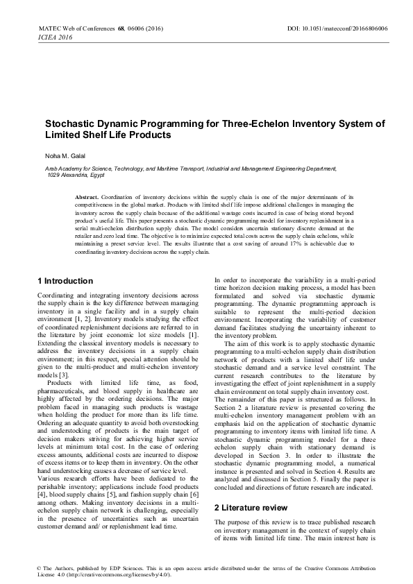 (PDF) Stochastic Dynamic Programming for Three-Echelon Inventory System ...