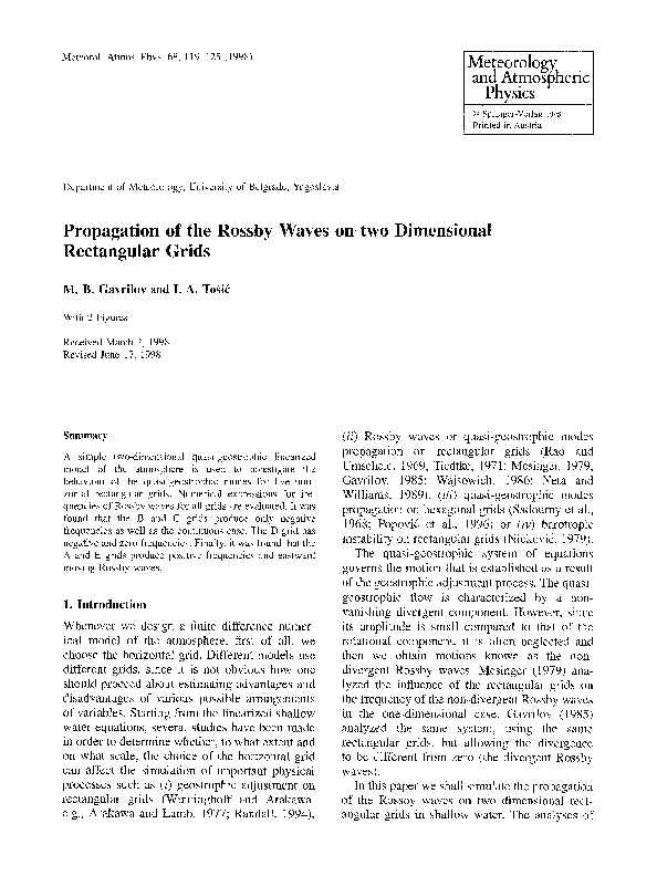 (PDF) Propagation of the Rossby waves on two dimensional rectangular grids