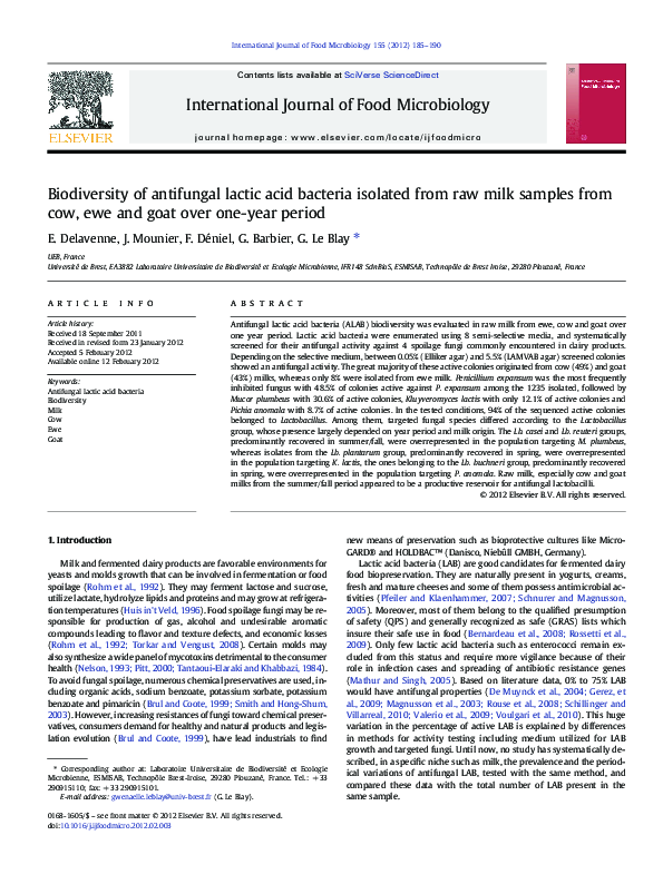 (PDF) Biodiversity of antifungal lactic acid bacteria isolated from raw ...