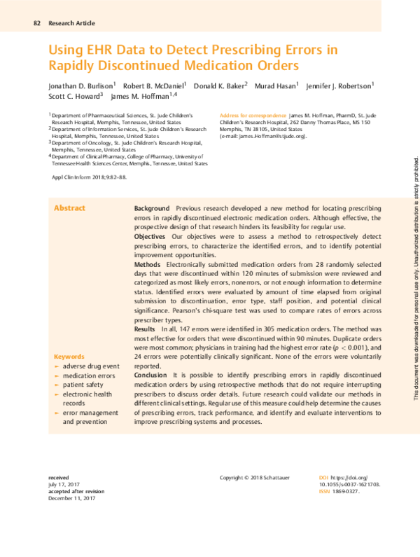 (PDF) Using EHR Data to Detect Prescribing Errors in Rapidly ...