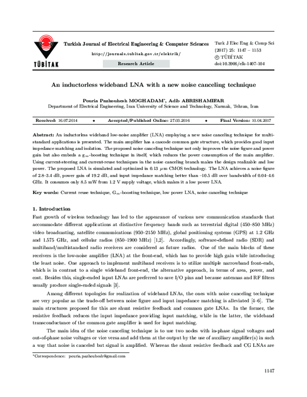 (PDF) An inductorless wideband LNA with a new noise canceling technique