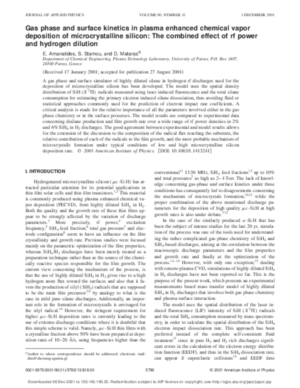 (PDF) Gas phase and surface kinetics in plasma enhanced chemical vapor ...