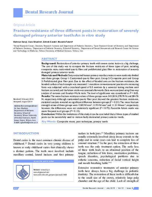 (PDF) Fracture resistance of three different posts in restoration of ...