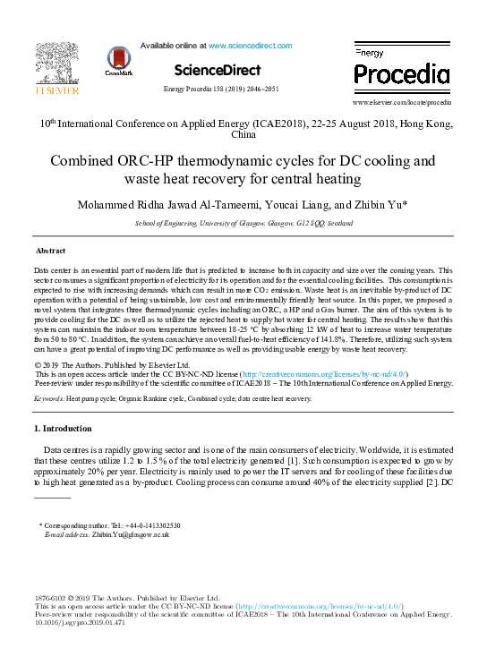 (PDF) Combined ORC-HP thermodynamic cycles for DC cooling and waste ...