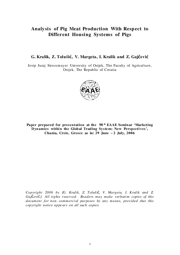 (PDF) Analysis of pig meat production with respect to different housing