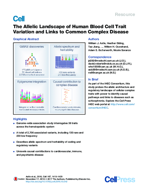 (PDF) The Allelic Landscape of Human Blood Cell Trait Variation and ...