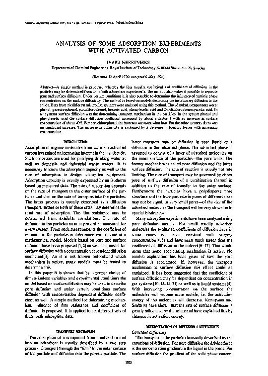 (PDF) Analysis of some adsorption experiments with activated carbon
